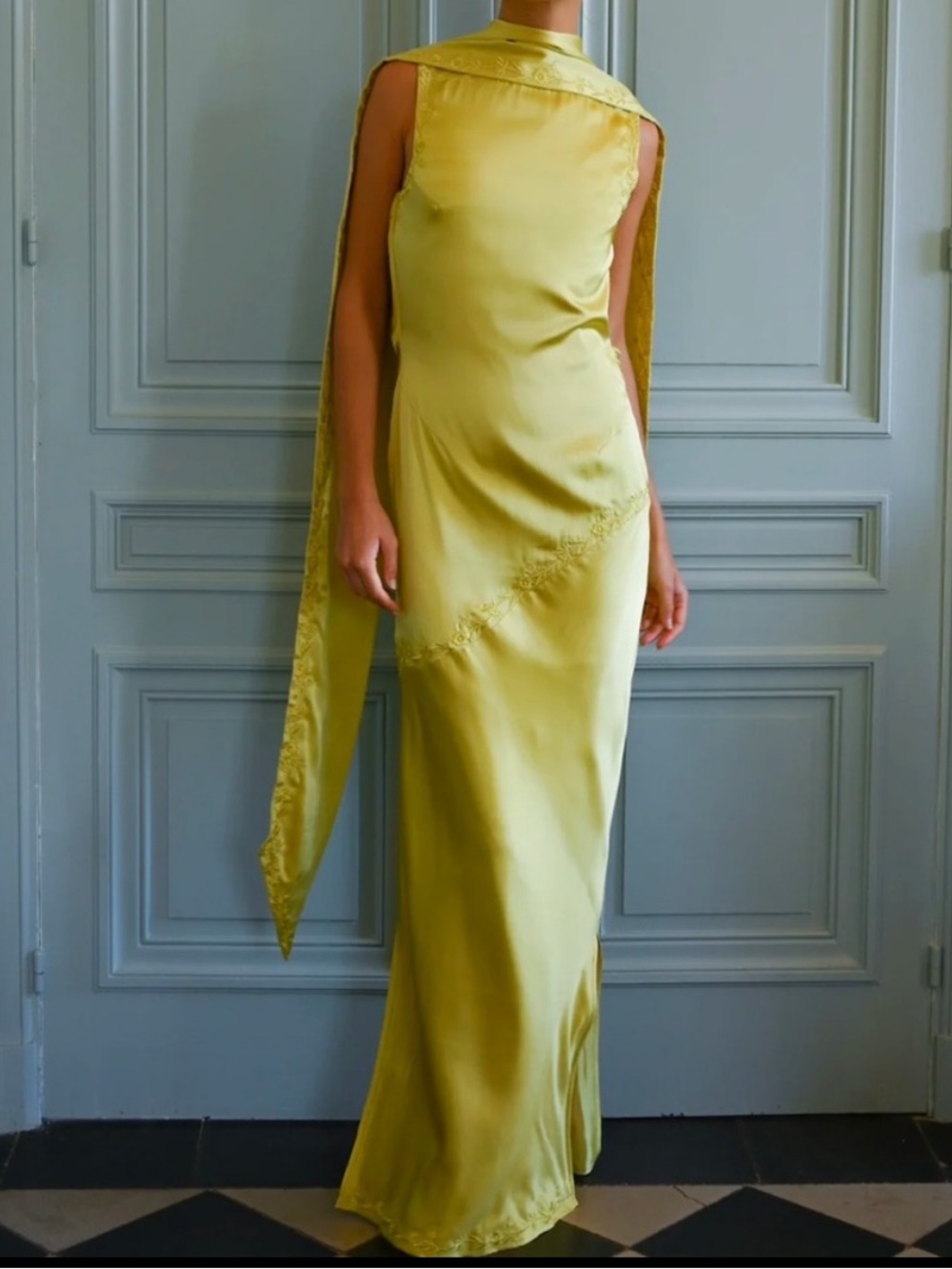 Yellow The Label Nina 100% Silk Floor Length Black Tie Gown